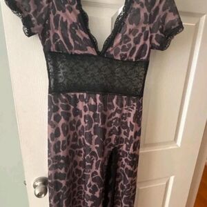 Purple Leopard Lace-Trim Sleep Chemise